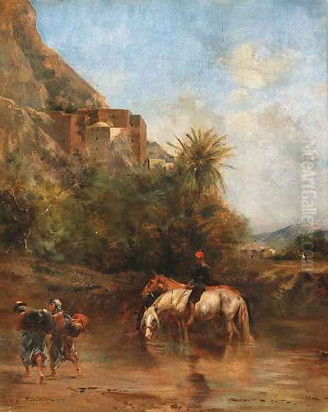 Horses watering, North Africa Oil Painting by Eugene Fromentin