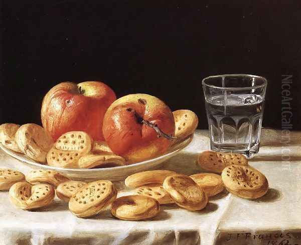 Still Life with Apples and Biscuits Oil Painting by John Defett Francis