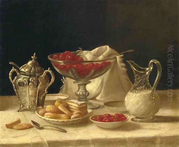 Strawberries, Cakes and Cream Oil Painting by John Defett Francis