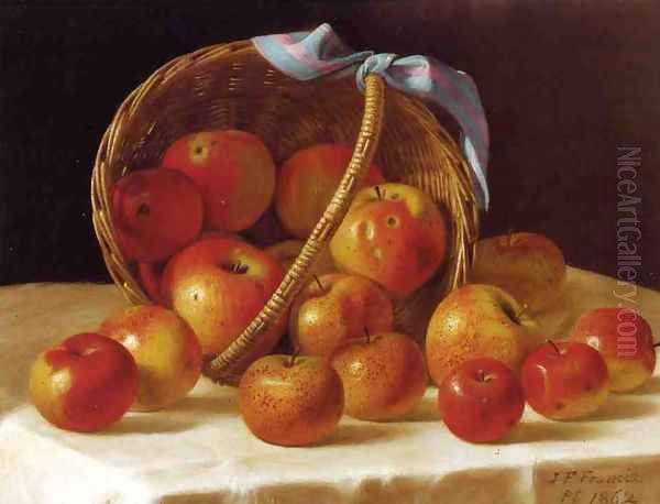 Red and Yellow Apples in a Basket Oil Painting by John Defett Francis