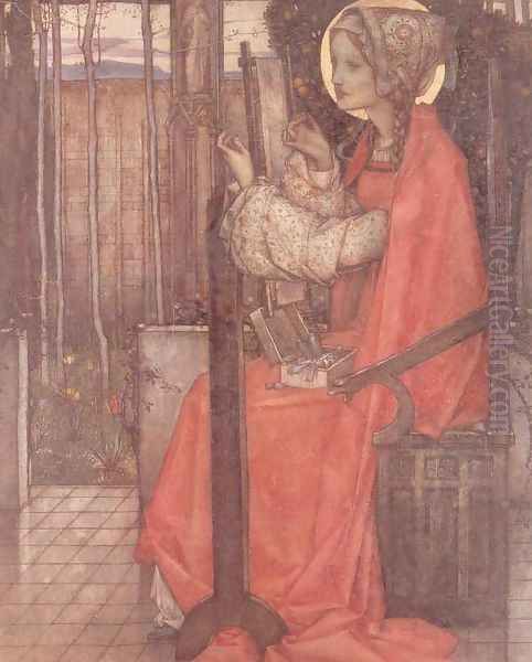 St Clare, as Patron Saint of Embroidery Oil Painting by Edward Reginald Frampton