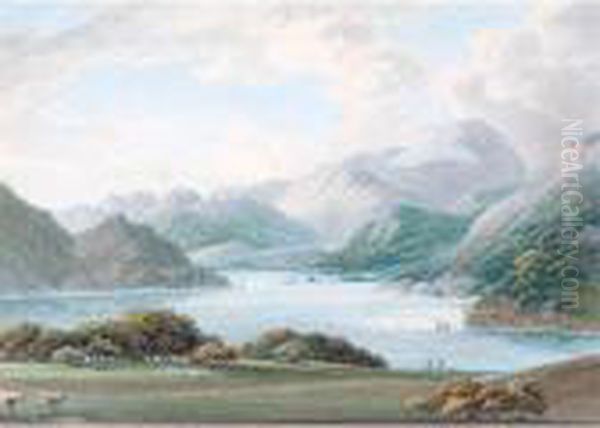 Lake District View With A Fisherman Oil Painting by Thomas Sunderland