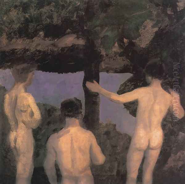 Three Nude Boys Evening sketch 1912 Oil Painting by Karoly Ferenczy