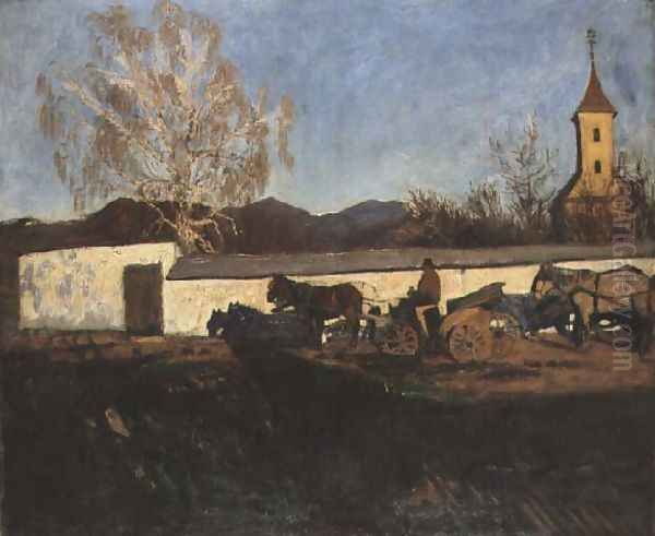 Evening in March Oil Painting by Karoly Ferenczy