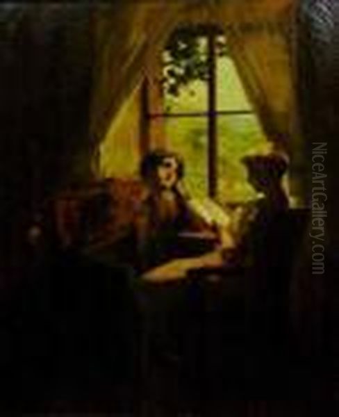 Couple A La Lecture Oil Painting by Gustave Surand