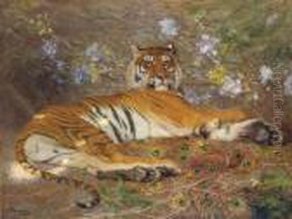 An Annam Tiger: A Proud Predator Oil Painting by Gustave Surand