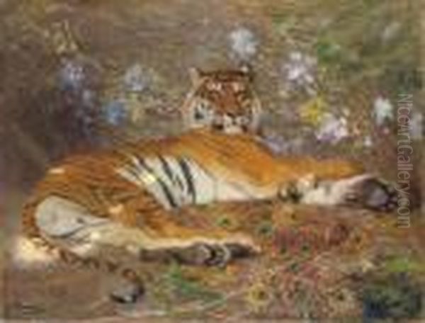 Tigre De L'annam: A Proud Predator Oil Painting by Gustave Surand