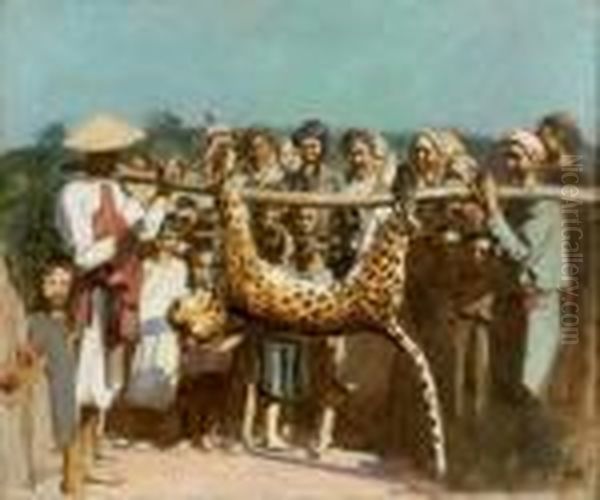 Chasse Au Leopard Oil Painting by Gustave Surand