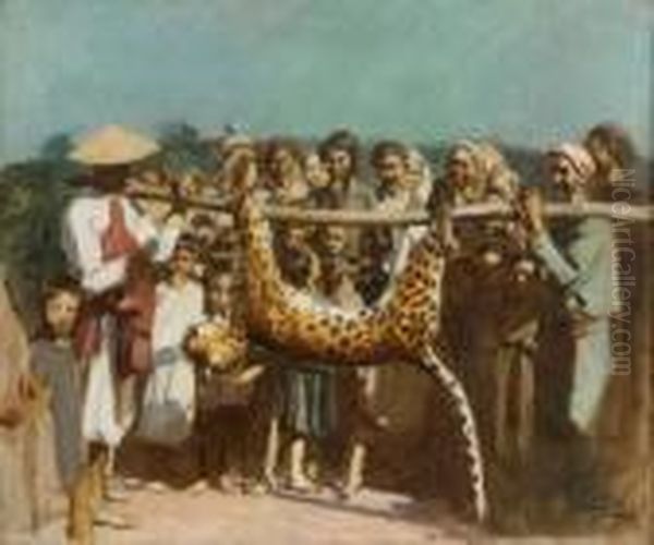 Chasse Au Leopard Oil Painting by Gustave Surand