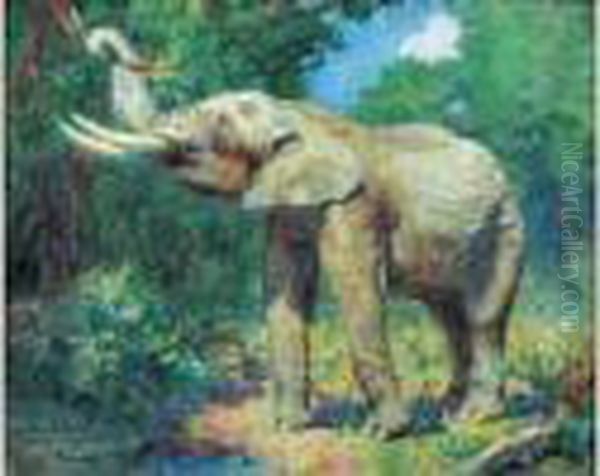 Elephant Oil Painting by Gustave Surand