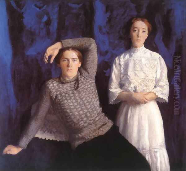 Double Portrait Beni and Noemi 1908 Oil Painting by Karoly Ferenczy