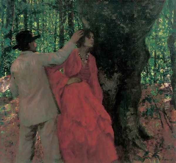 Painter and Model in the Woods 1901 Oil Painting by Karoly Ferenczy