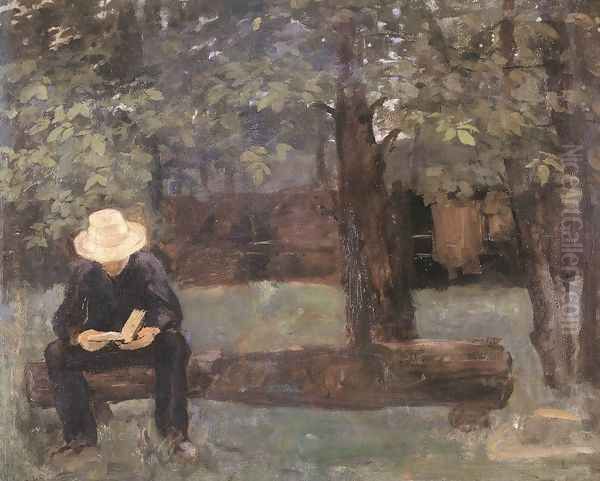 Man Sitting on a Log 1895 Oil Painting by Karoly Ferenczy