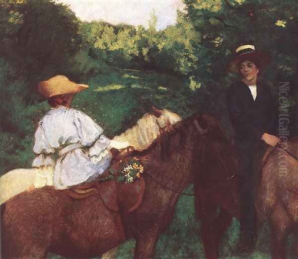 Riding Children 1905 Oil Painting by Karoly Ferenczy