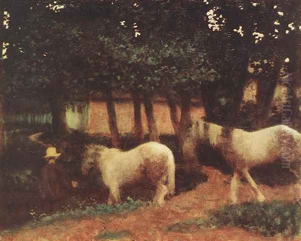 Evening Mood with Horses 1899 Oil Painting by Karoly Ferenczy