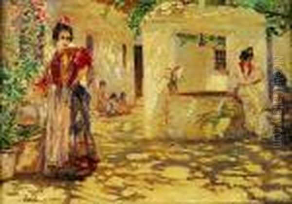 Mujeres En El Patio Oil Painting by Andre Sureda