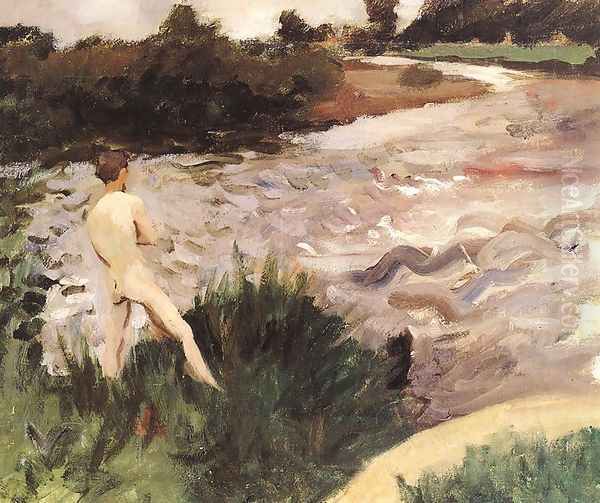 Gloomy Landscape with Bather 1913 Oil Painting by Karoly Ferenczy