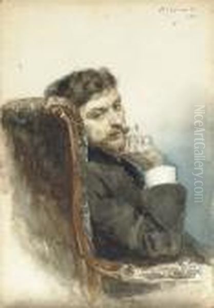 Portrait Of Il'ia Repin Oil Painting by Vasilij Ivanovic Surikov