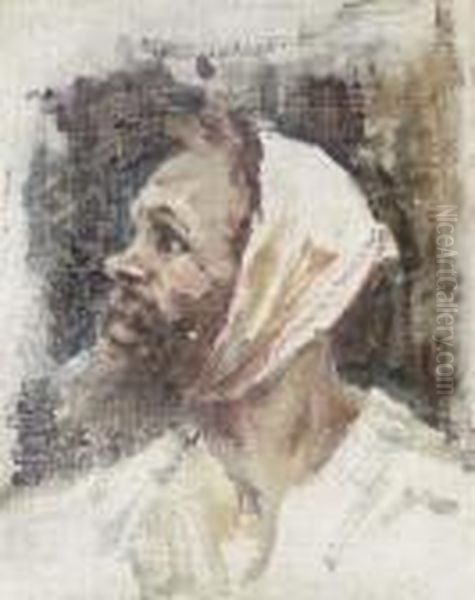 Study Of The Head Of God's Fool For The Painting 'boiarinva Morozova' Oil Painting by Vasilij Ivanovic Surikov