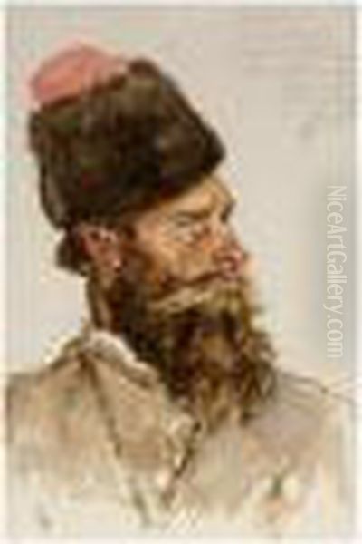 Portrait Of Leon Voinov, Don Cossack Oil Painting by Vasilij Ivanovic Surikov