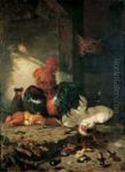 Der Fuchs Im Huhnerhof. Oil Painting by Gustav Sus