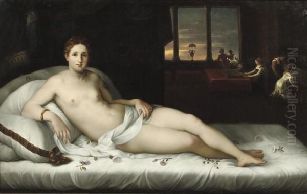 Venus Reclining In An Interior Oil Painting by Lambert Sustris