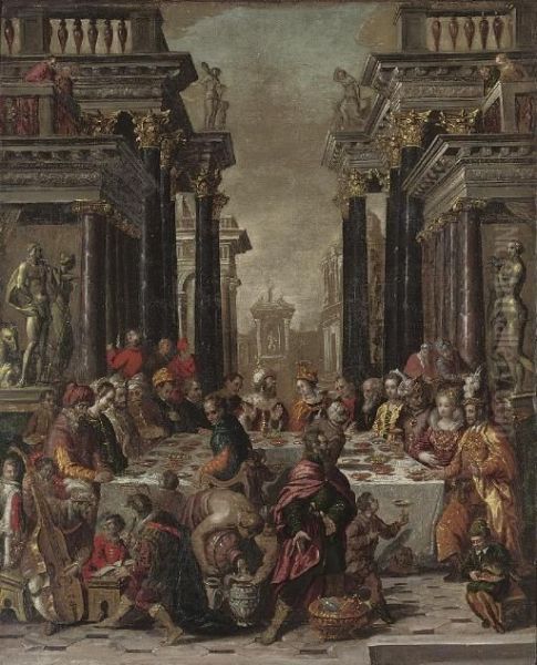 Balthasar's Feast Oil Painting by Lambert Sustris