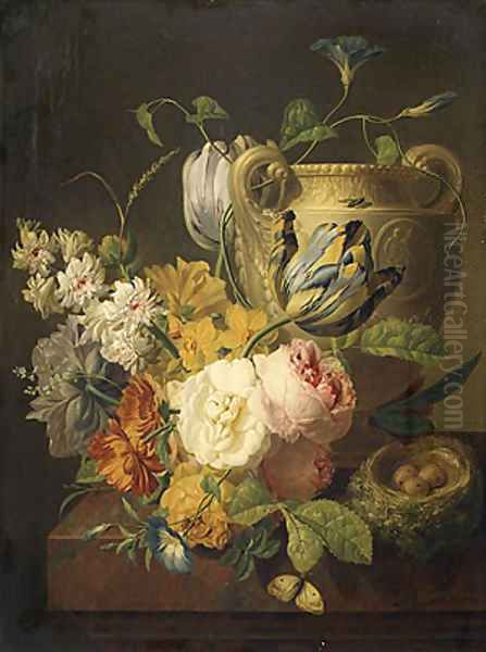 Flowers by a Stone Vase 1786 Oil Painting by Pieter Faes