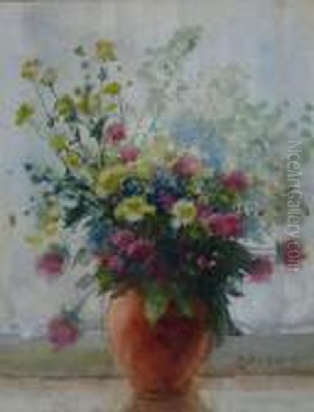 Sutcliffe : Still Life Vase Of Flowers Oil Painting by Lester Sutcliffe