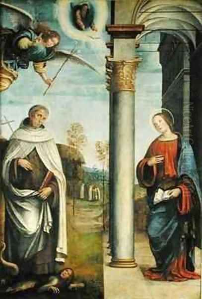 The Annunciation with St Albert the Carmelite Oil Painting by Francesco Francia