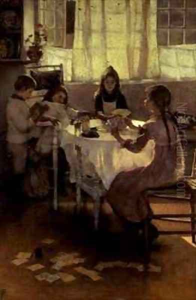 A Game of Old Maid Oil Painting by Elizabeth Stanhope Forbes