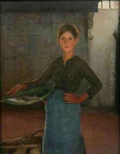 A Zandvoort Fishergirl Oil Painting by Elizabeth Stanhope Forbes