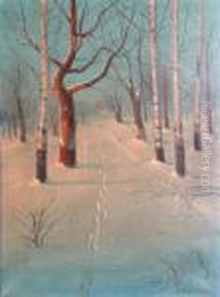 Path Home Through The Snow Oil Painting by Svend Rasmussen Svendsen