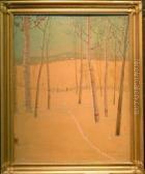 Birches In The Snow Oil Painting by Svend Rasmussen Svendsen