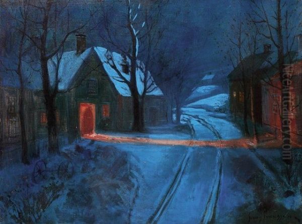 Evening Snow Oil Painting by Svend Rasmussen Svendsen