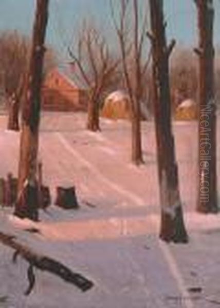 Winter Footsteps Oil Painting by Svend Rasmussen Svendsen