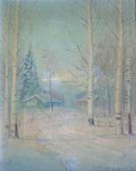 Winter Landscape Oil Painting by Svend Rasmussen Svendsen