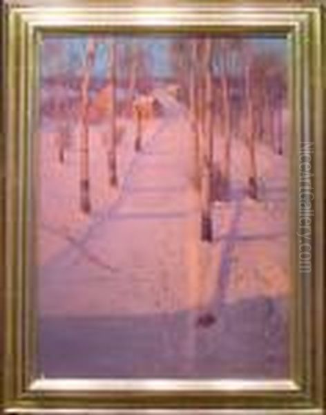 Winter's Glow Oil Painting by Svend Rasmussen Svendsen