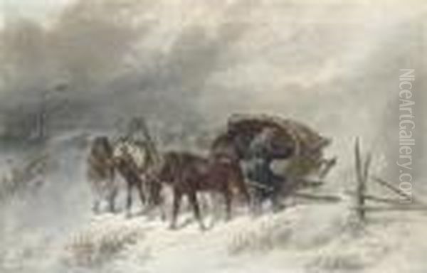 A Troika In A Blizzard Oil Painting by Nikolai Egorovich Sverchkov