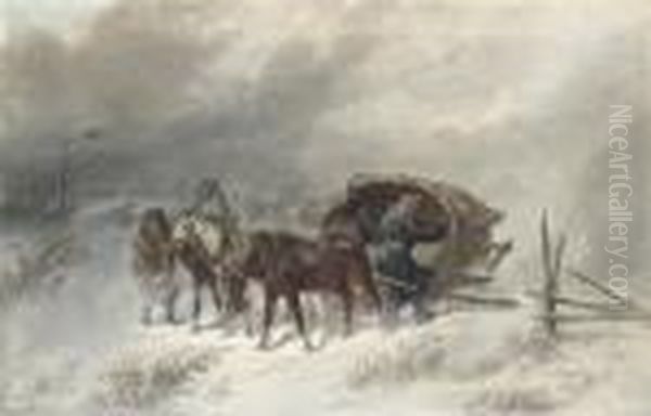 A Troika In A Blizzard Oil Painting by Nikolai Egorovich Sverchkov