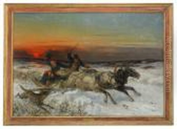 Attacked By Wolves Oil Painting by Nikolai Egorovich Sverchkov