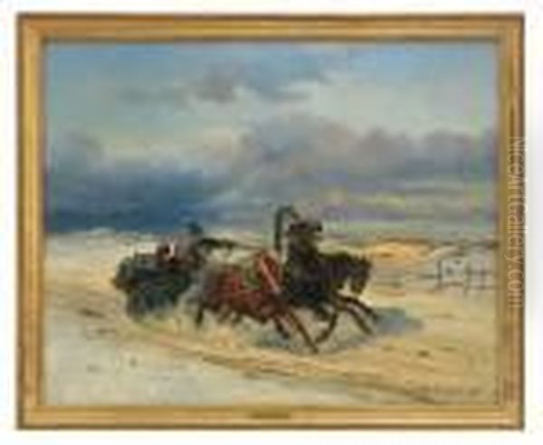 Sleighing In Russia Oil Painting by Nikolai Egorovich Sverchkov