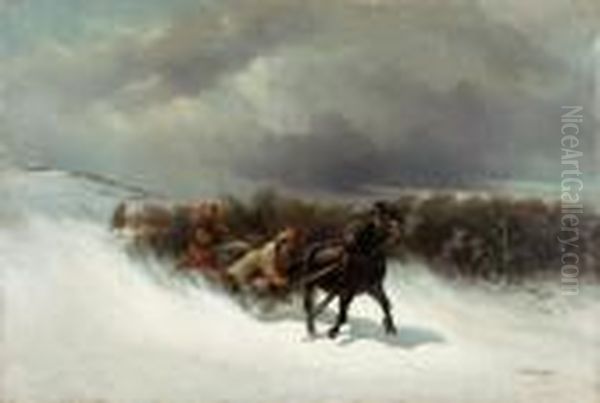 Chase Through The Snow Oil Painting by Nikolai Egorovich Sverchkov