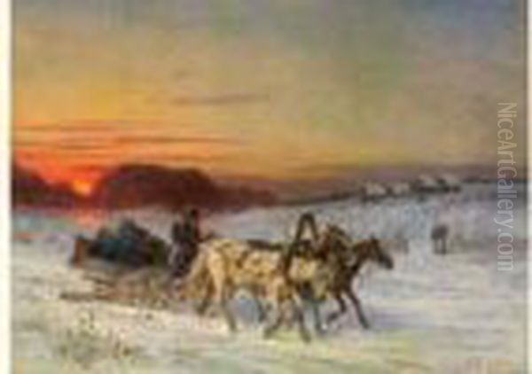 Winter Troika Oil Painting by Nikolai Egorovich Sverchkov