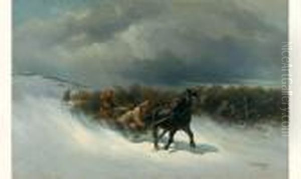 Poursuite De Brigands A Cheval Dans La Neige Oil Painting by Nikolai Egorovich Sverchkov