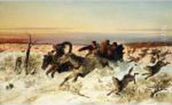 Attacked By Wolves Oil Painting by Nikolai Egorovich Sverchkov