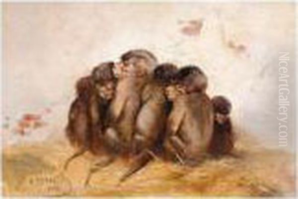 Monkeys Oil Painting by Nikolai Egorovich Sverchkov