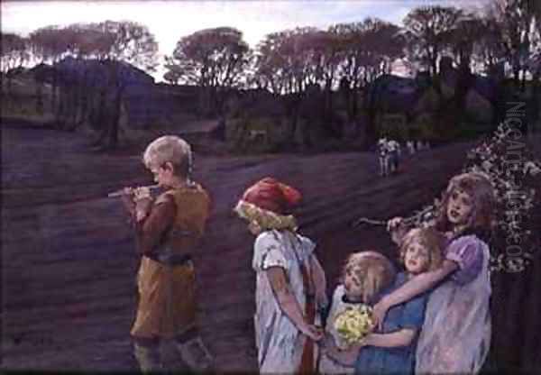 The Pied Piper an Allegory of Spring Oil Painting by Elizabeth Stanhope Forbes