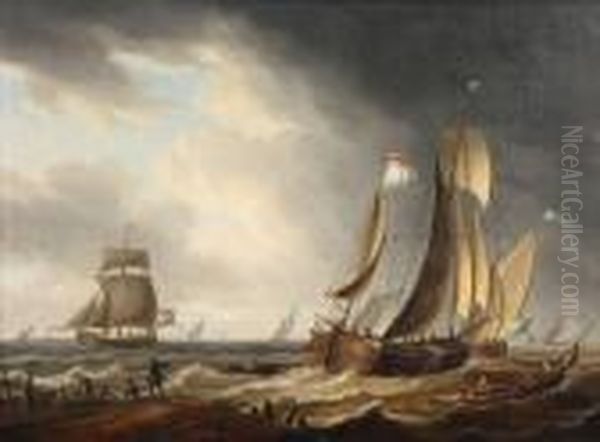 Bateaux Sur Une Mer Houleuse Oil Painting by Frans Swagers