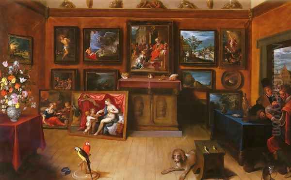 A Picture Gallery With A Man Of Science Making Measurements On A Globe Oil Painting by Frans the younger Francken